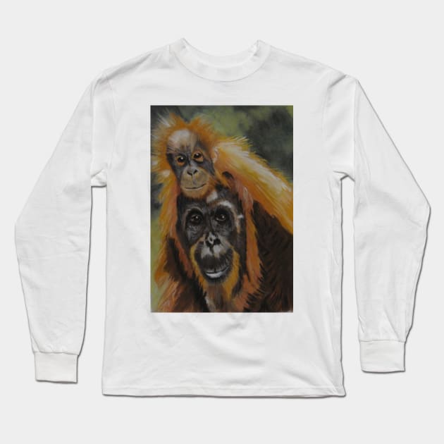 Piggy Back Mum...Orangutans...:o) Long Sleeve T-Shirt by angipangi7